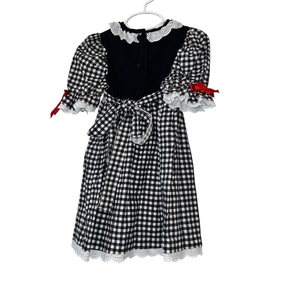 Vtg Sweet Blossoms girls black white gingham rose eyelet dress 4T - Picture 2 of 3